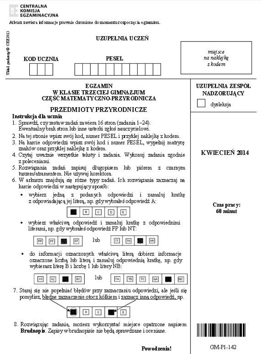 Egzamin gimnazjalny 2014. Przedmioty przyrodnicze [TESTY,...