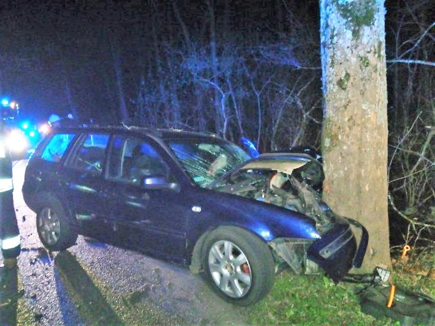 Volkswagen Golf uderzył w przydrożne drzewo