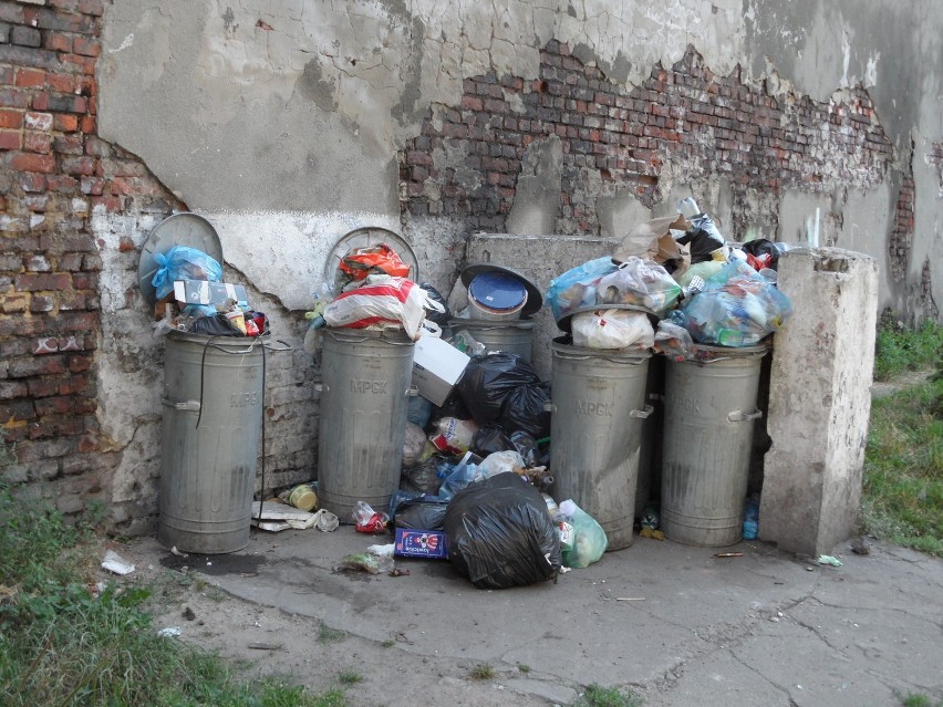 Przepełnione pojemniki na śmieci przy ul. Barlickiego 18