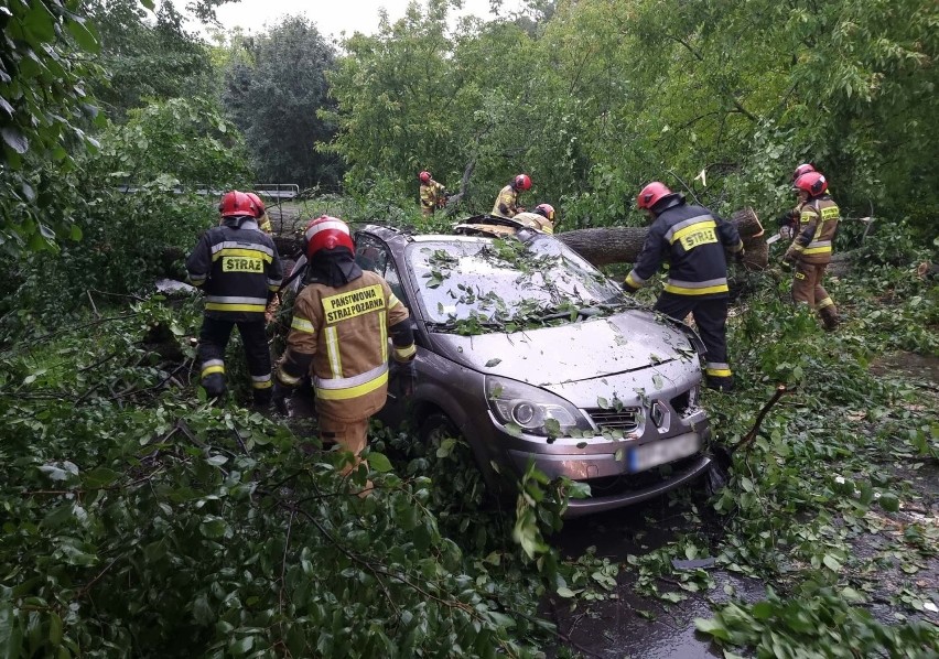 Gwałtowna burza nad Przemyślem. Na jadący samochód spadło drzewo [ZDJĘCIA]