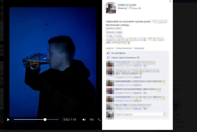 Nagrania głogowian pijących alkohol przez internetowe wyzwania trafiają już na Facebooka.