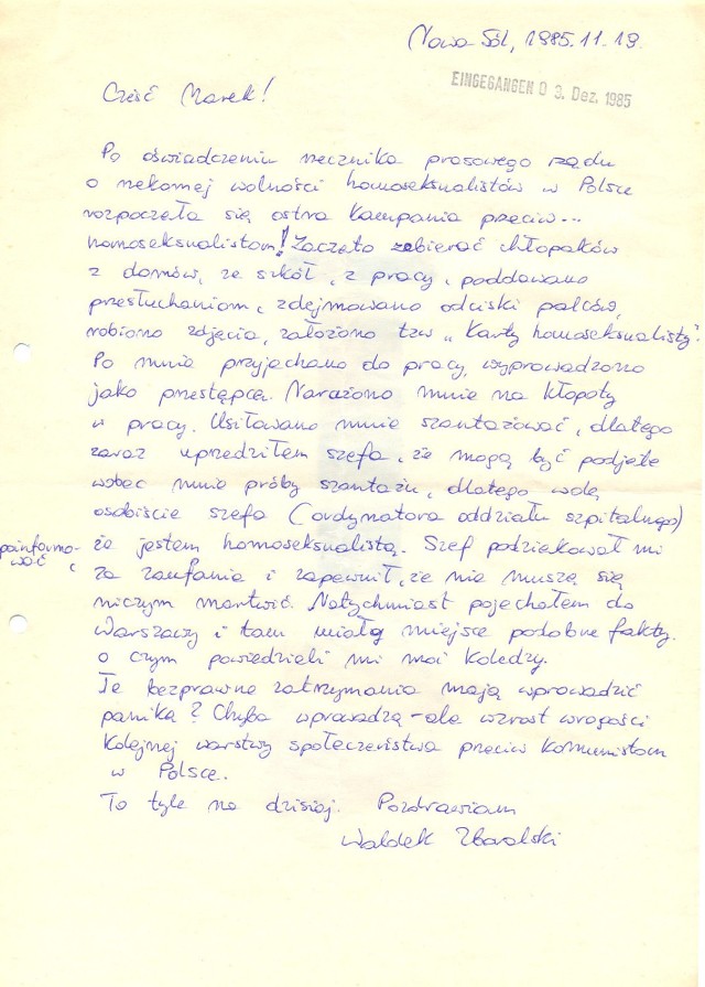 Scan listu, który Waldemar Zboralski wysłał zaraz po zatrzymaniu do wiedeńskich przyjaciół.