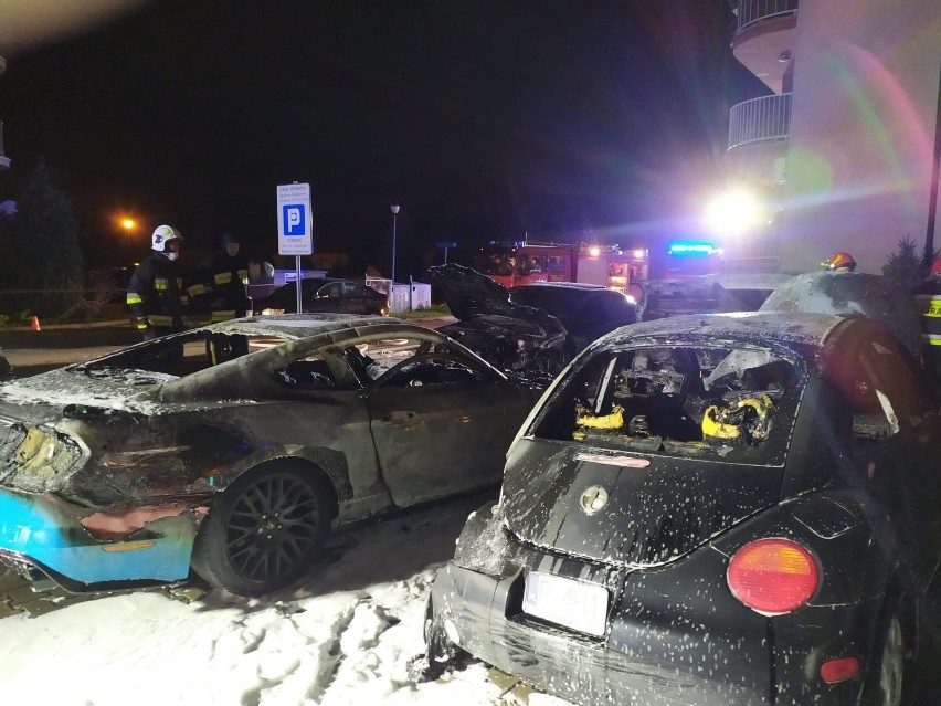 Pożar siedmiu samochodów w Gronowie. Trwa szacowanie strat [ZDJĘCIA]