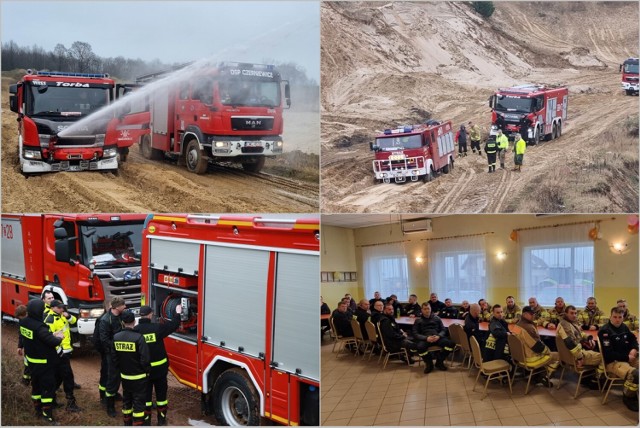Szkolenie strażaków w jeździe w trudnych warunkach, w trudnym terenie na żwirowni w Lipinach, gmina Brześć Kujawski, 1 kwietnia 2023 roku.