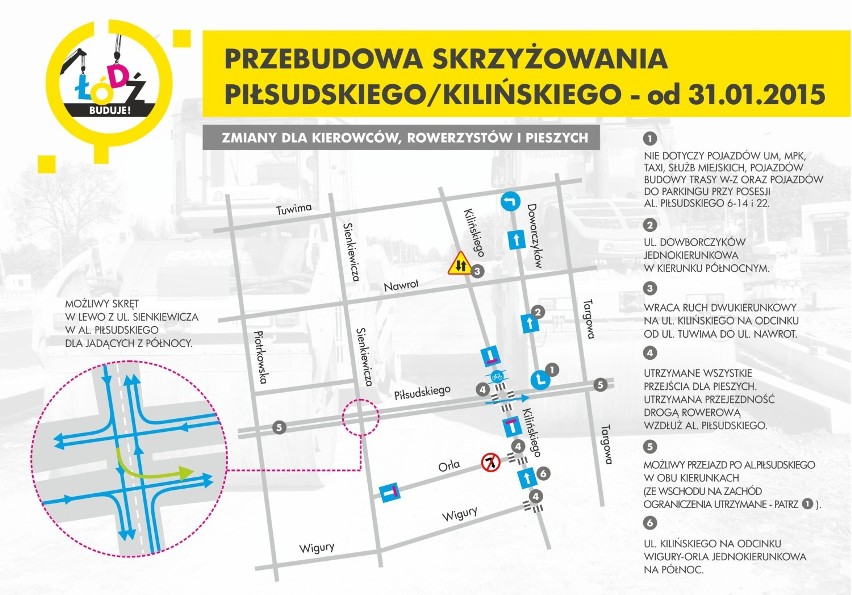 Trasa W-Z. Zamykają skrzyżowanie Piłsudskiego/Kilińskiego.