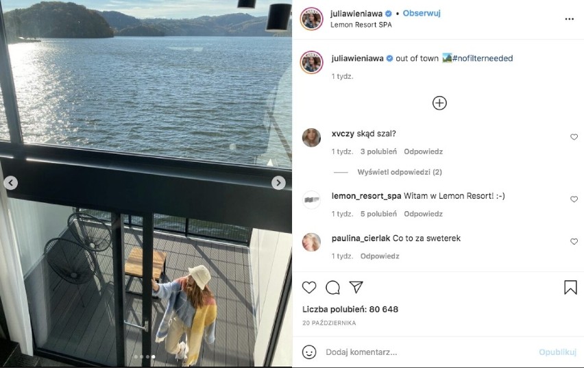 Julia Wieniawa w Gródku nad Dunajcem. Gwiazdy odwiedzają apartamenty na wodzie Lemon Resort Spa [ZDJĘCIA, 4.11.2021]