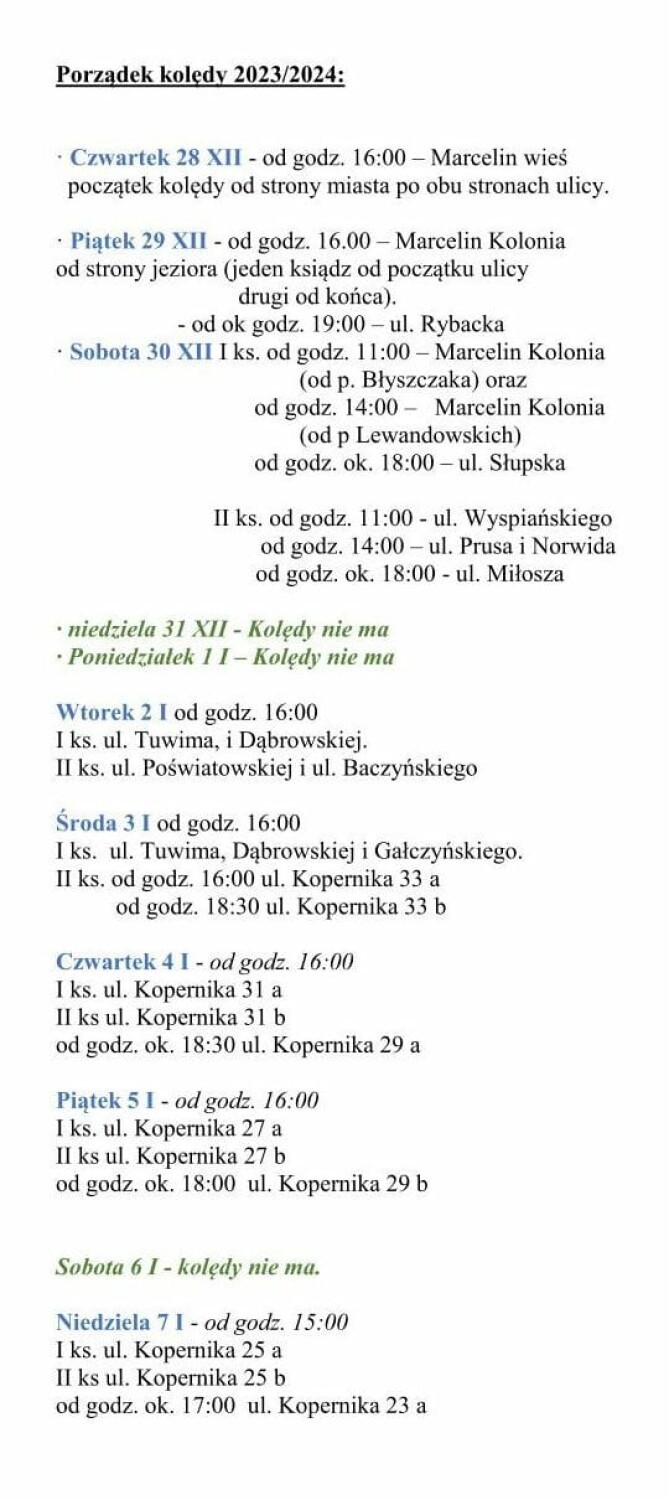 Plan kolędy w szczecineckiej parafii św. Krzysztofa