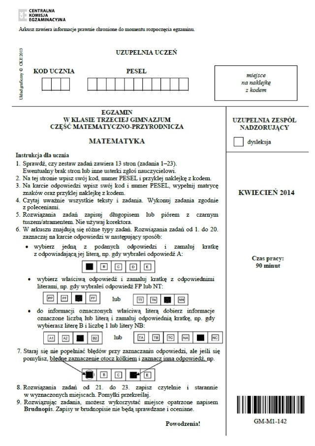 Test gimnazjalny 2014. Matematyka