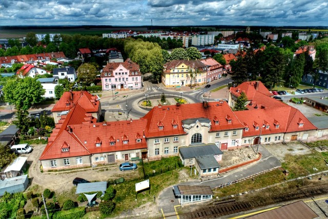 Stacja kolejowa w Zbąszynku z lotu ptaka.