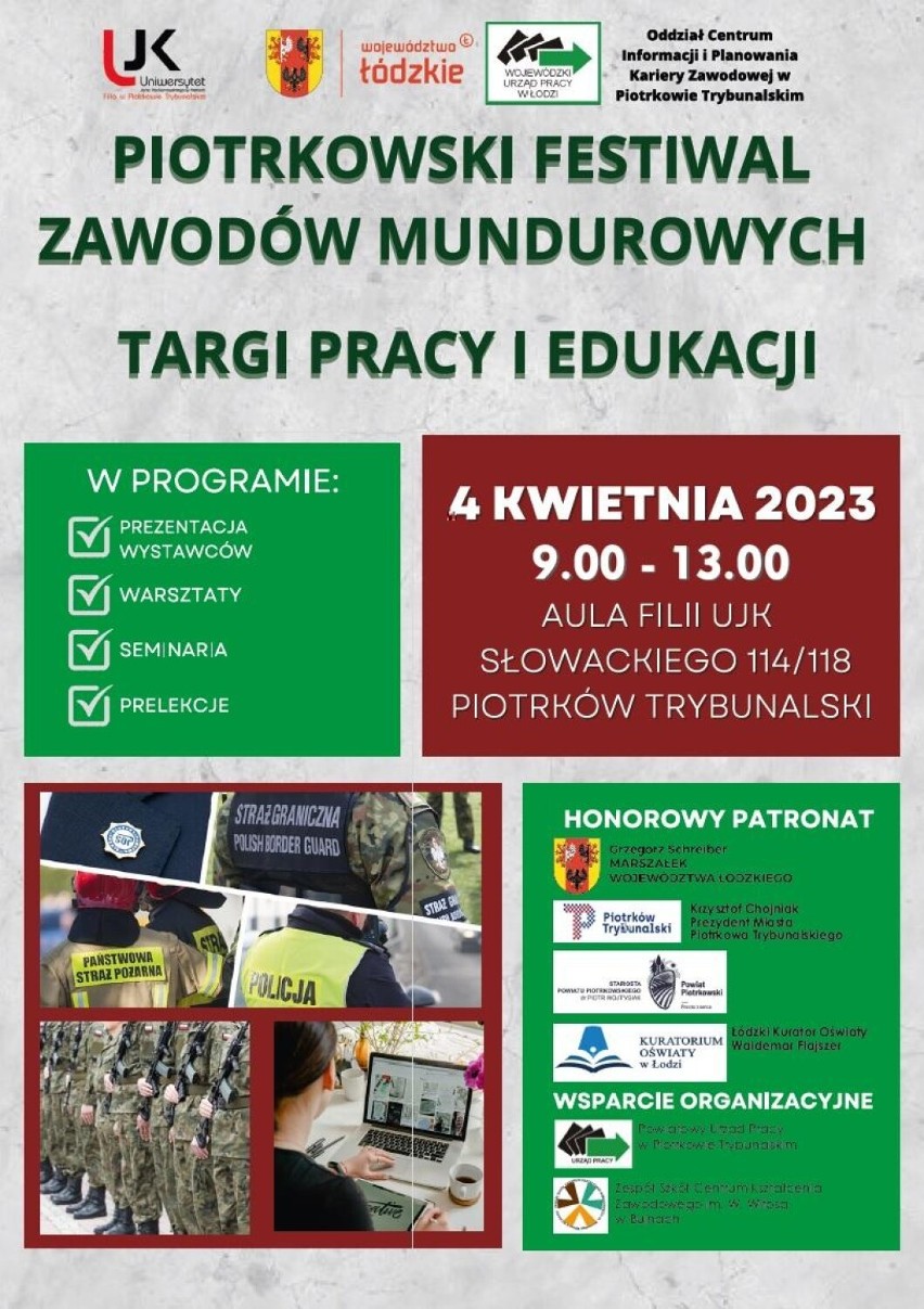 Piotrkowski Festiwal Zawodów Mundurowych, czyli targi pracy i edukacji odbędą się w Piotrkowie. Program wydarzenia