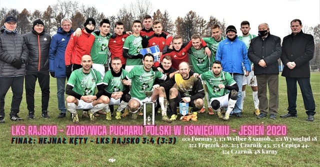 Finał Pucharu Polski w Oświęcimiu: Hejnał Kęty - LKS Rajsko 3:4. Tak prezentowała się ekipa, która zdobyła główne trofeum.