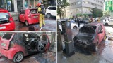 Akcja strażaków w centrum Warszawy. Spłonął niewielki elektryczny samochód