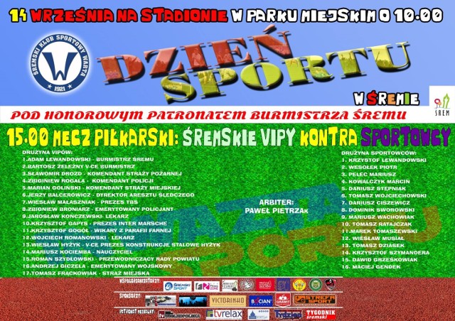 Dzień sportu  składy drużyn na mecz  vipy kontra sportowcy