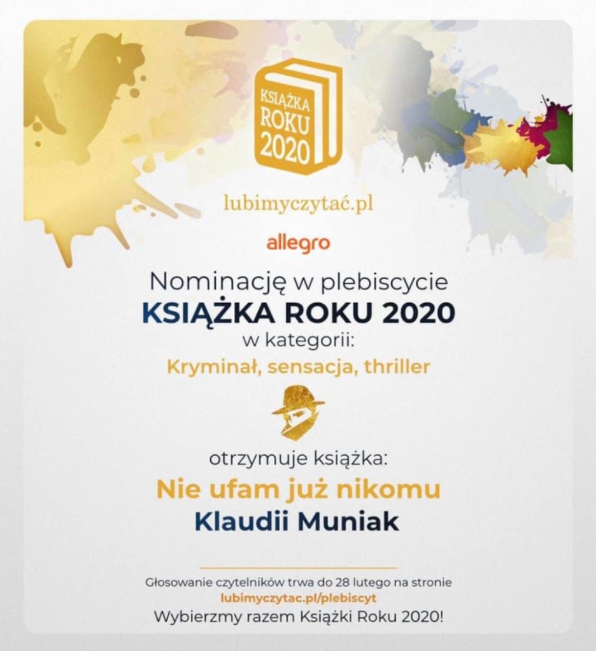 Książka Klaudii Muniak „Nie ufam już nikomu” nominowana w plebiscycie Książka Roku 2020 portalu Lubimyczytać.pl