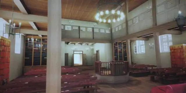 Tak mogło wyglądać wnętrze synagogi w Fordonie. Artystyczna wizja daje możliwość wejrzenia do wnętrza fordońskiej synagogi