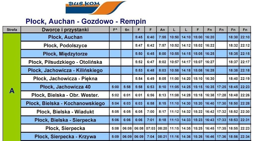 Rozkład jazdy autobusów Płock - Rempin - Płock