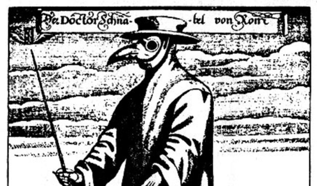 Strój lekarza chroniący przez epidemiami według Paula Fürsta z 1656 r.