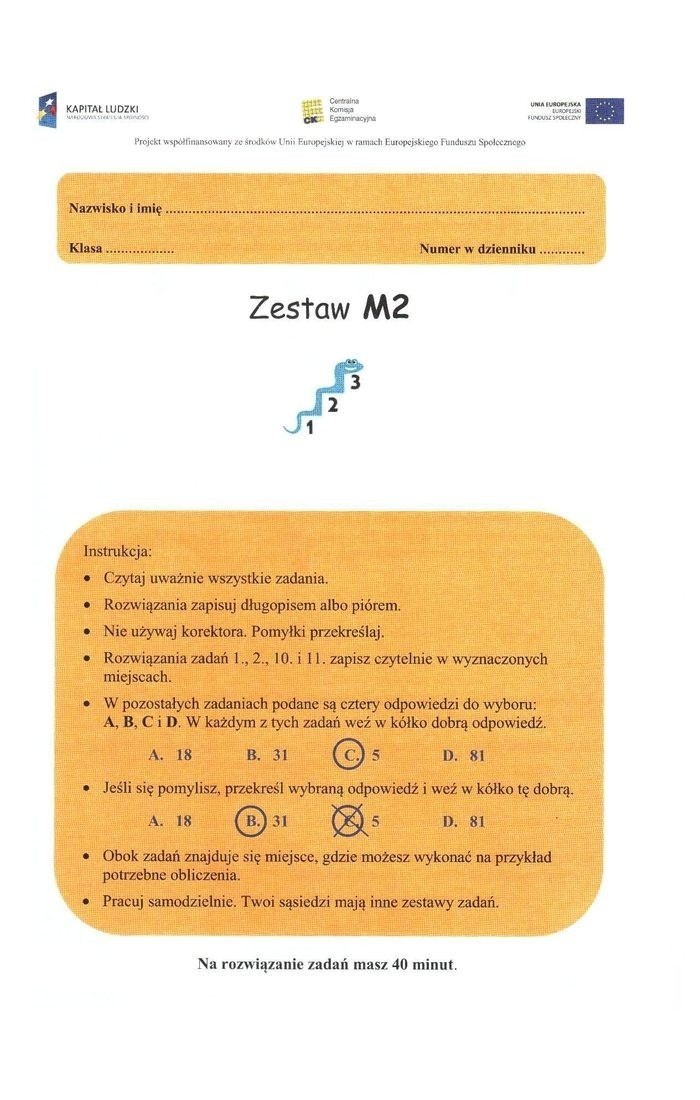 Sprawdzian trzecioklasisty - matematyka (arkusz - M2)