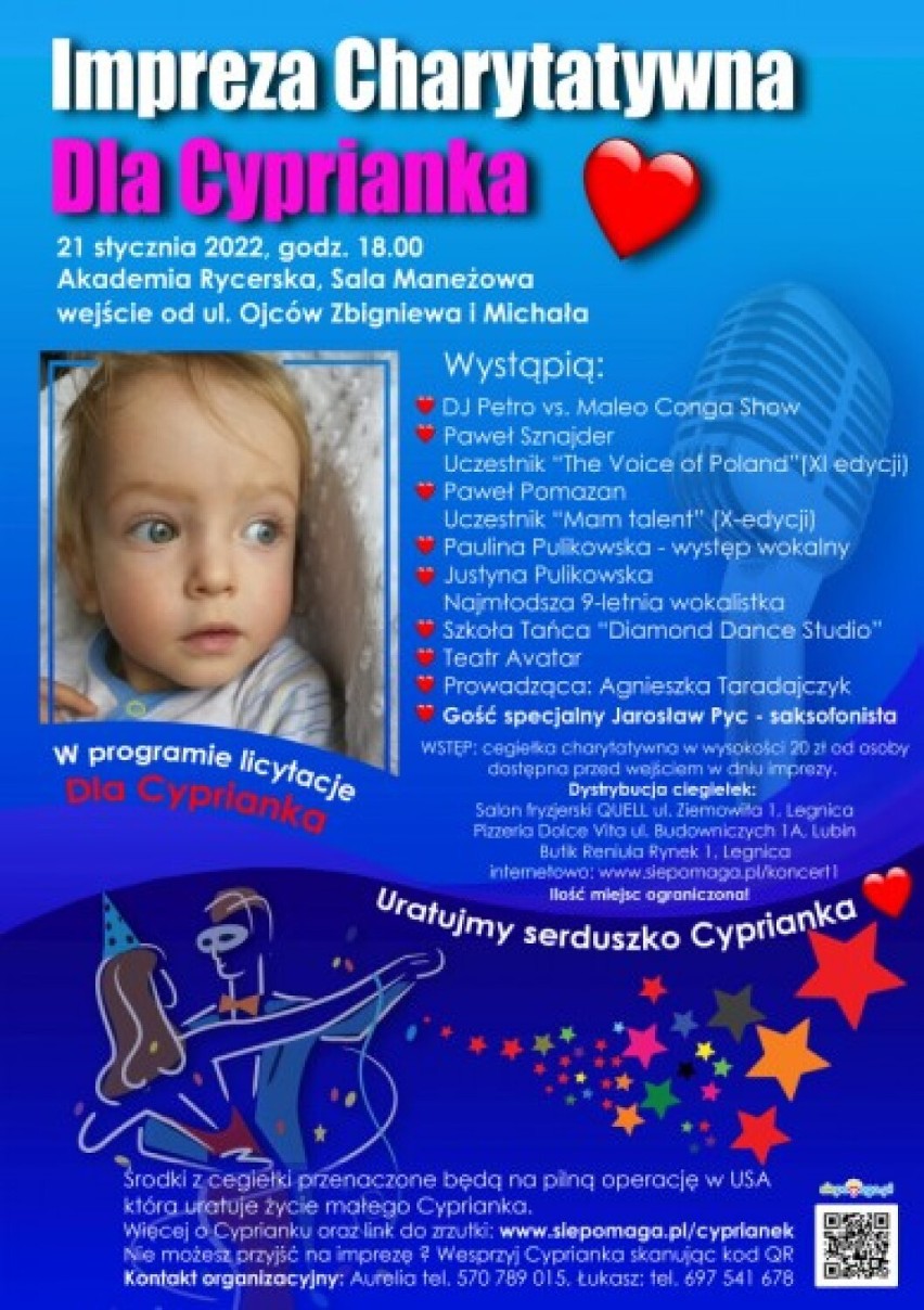 Cyprianek potrzebuje naszej pomocy. W piątek 21 stycznia w Legnicy odbędzie się koncert charytatywny