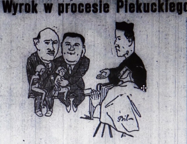 Ilustracja zamieszczona w ,,Dzienniku Poznańskim" po wydaniu wyroku. Piekucki został skazany na 1,5 roku więzienia