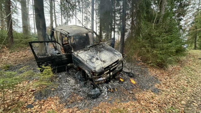 Spalone auto w lesie w Kacwinie. Okazało się, że wcześniej zostało skradzione w Nowym Targu. Policja ujęła sprawcę.