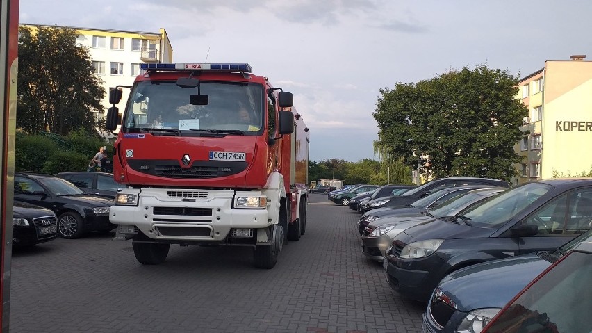 Pożar w bloku, przy ul. Kopernika 9 w Chełmnie, na...