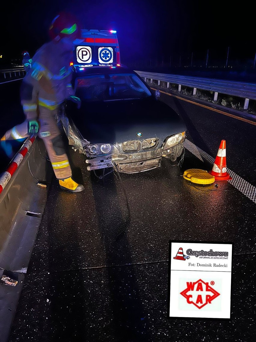 Groźne zdarzenie na autostradzie pod Częstochowy. Pijany kierowca uderzył w barierki