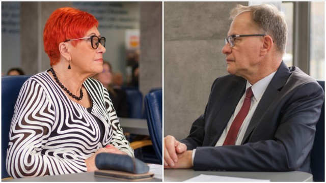 Podczas wtorkowej sesji rady powiatu pożegnano odchodzących na emeryturę urzędników: Annę Niedojadło i Wacława Prażucha