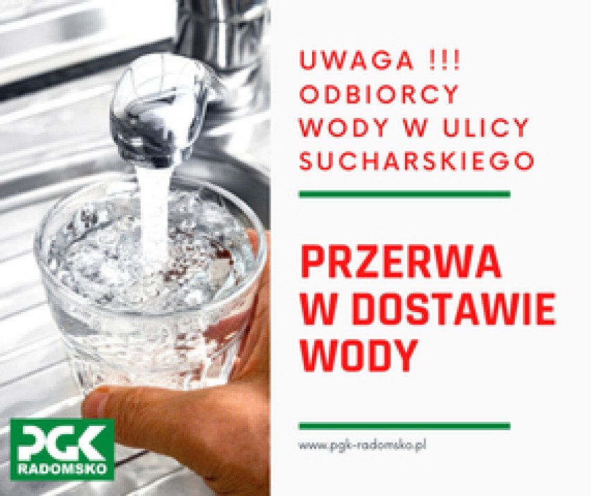 PGK Radomsko: przerwa w dostawie wody na Sucharskiego w Radomsku