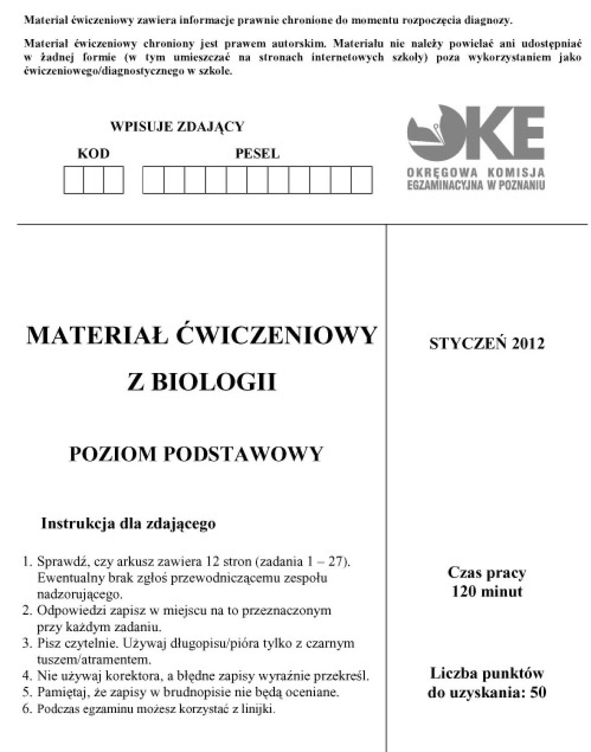 Matura Z Biologii 2012 Poziom Podstawowy