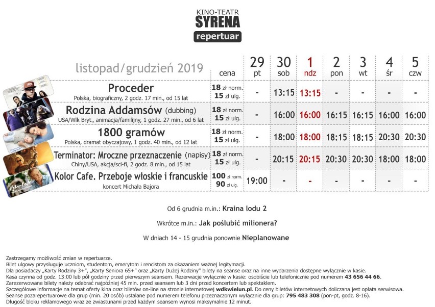 Repertuar kina Syrena w Wieluniu od 29 listopada do 5 grudnia [ZWIASTUNY]