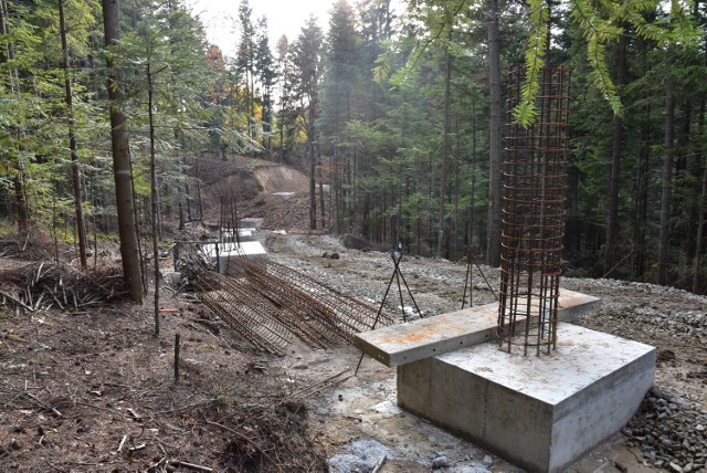 W  lesie w Rakutowej trwa budowa stalowo-drewnianej konstrukcji, po której odbywać się będą podniebne spacery kilometrową ścieżką w koronach drzew