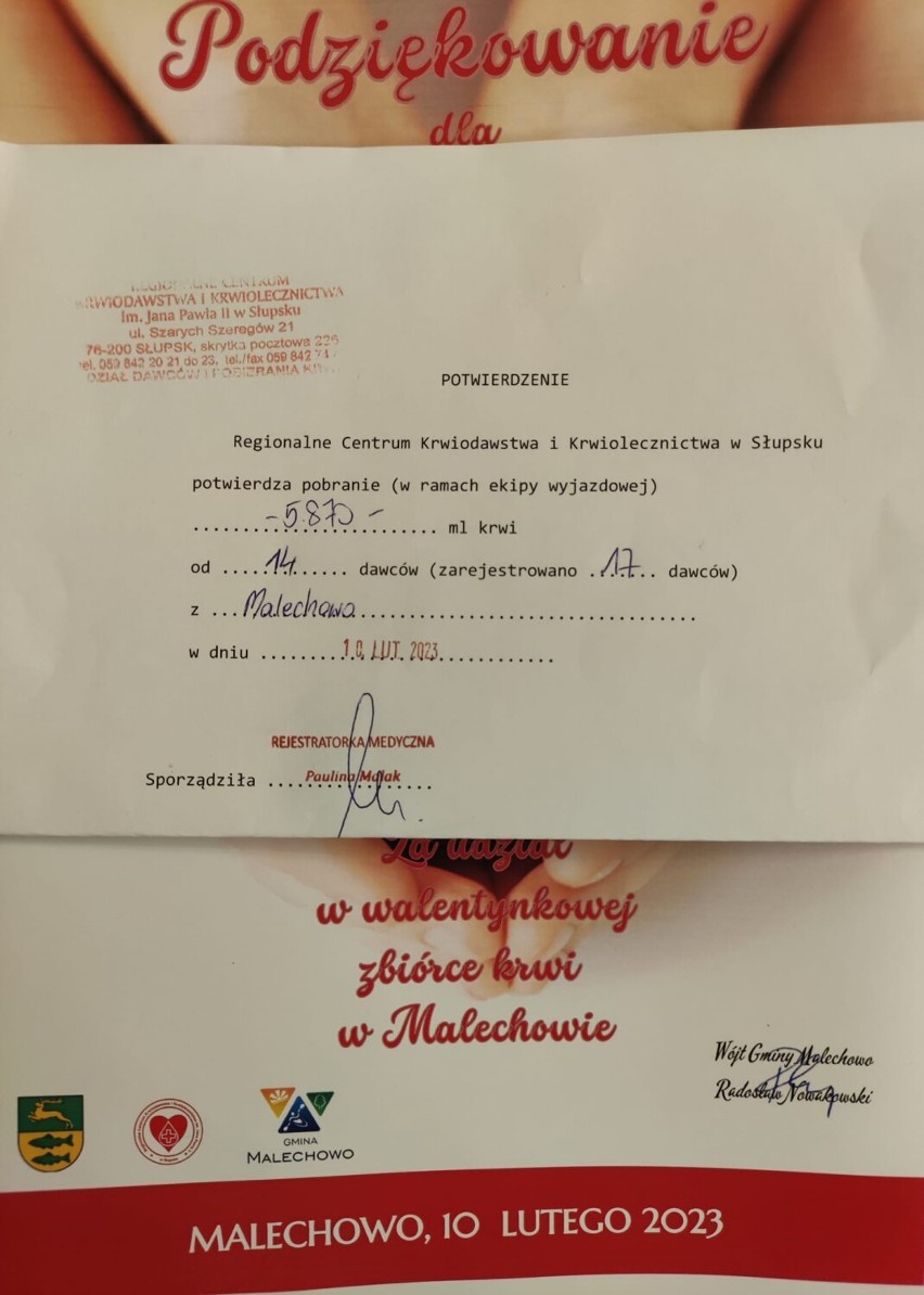 Walentynkowa zbiórka krwi w Malechowie. Czternastu dawców oddało 6 litrów krwi!