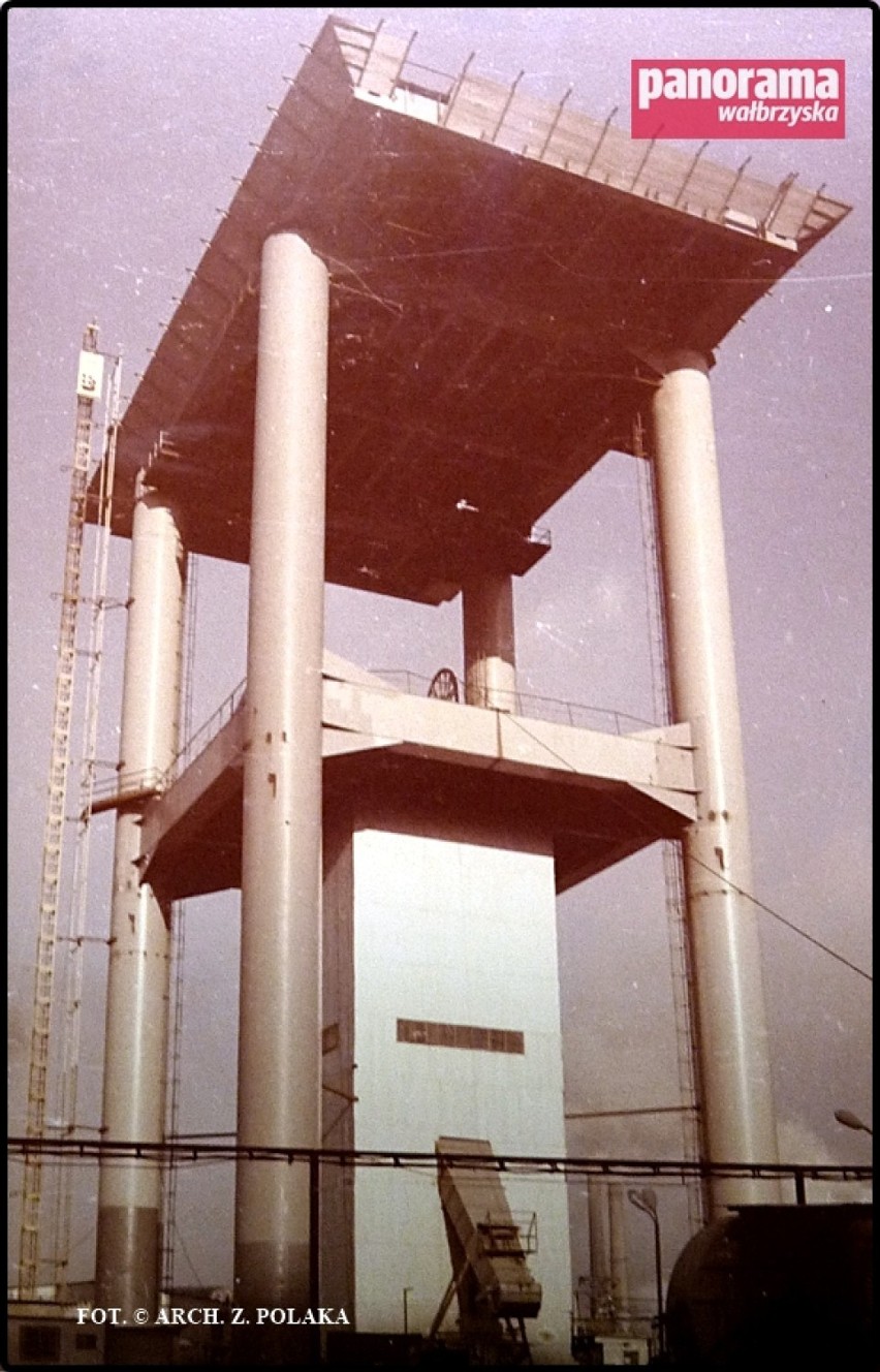 Budowa wieży szybowej Kopernik - 1985 r.