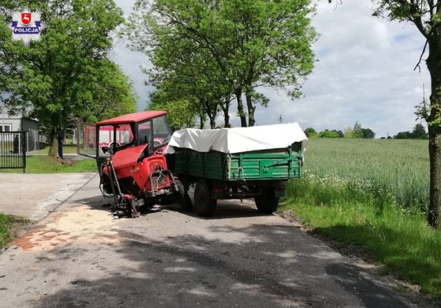 Wylezin. Dwie osoby trafiły do szpitala po zderzeniu ciągnika z osobówką