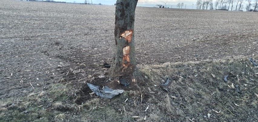 Wypadek pod Radzyniem Chełmińskim. Samochód uderzył w drzewo i wpadł na pole