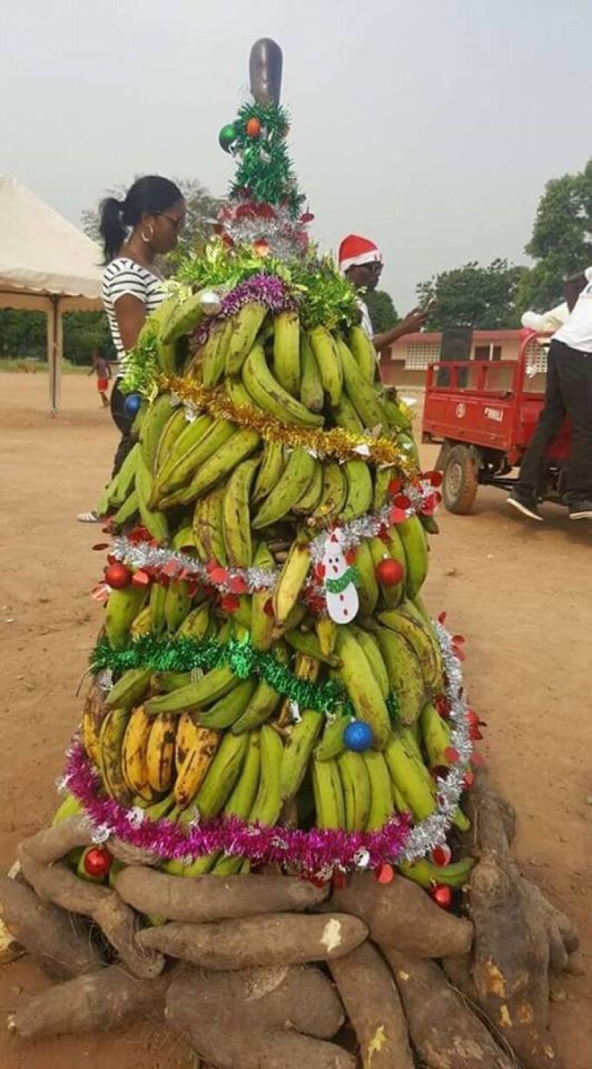 Nasz misjonarz w kraju z choinką z bananów i batatów