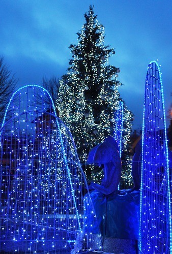 Wspaniałe iluminacje świetlne w centrum miasta, bajkowa...