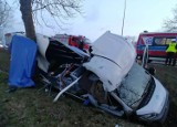 Groźny wypadek na DK 22 w powiecie malborskim. Samochód dostawczy roztrzaskał się na poboczu