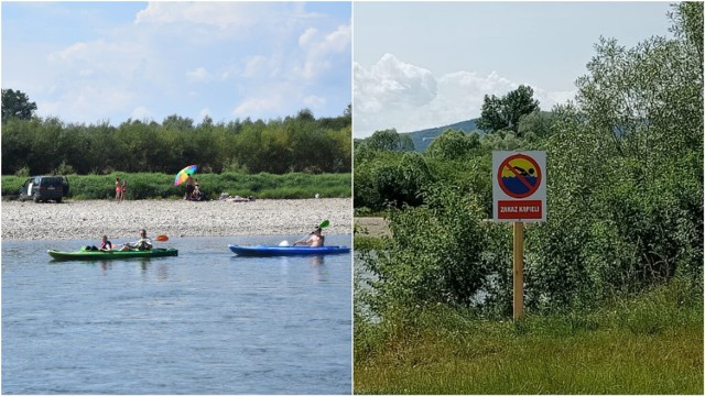 Znaki informujące o zakazie kąpieli pojawiły się w ośmiu miejscach nad Dunajcem w gminie Zakliczyn.