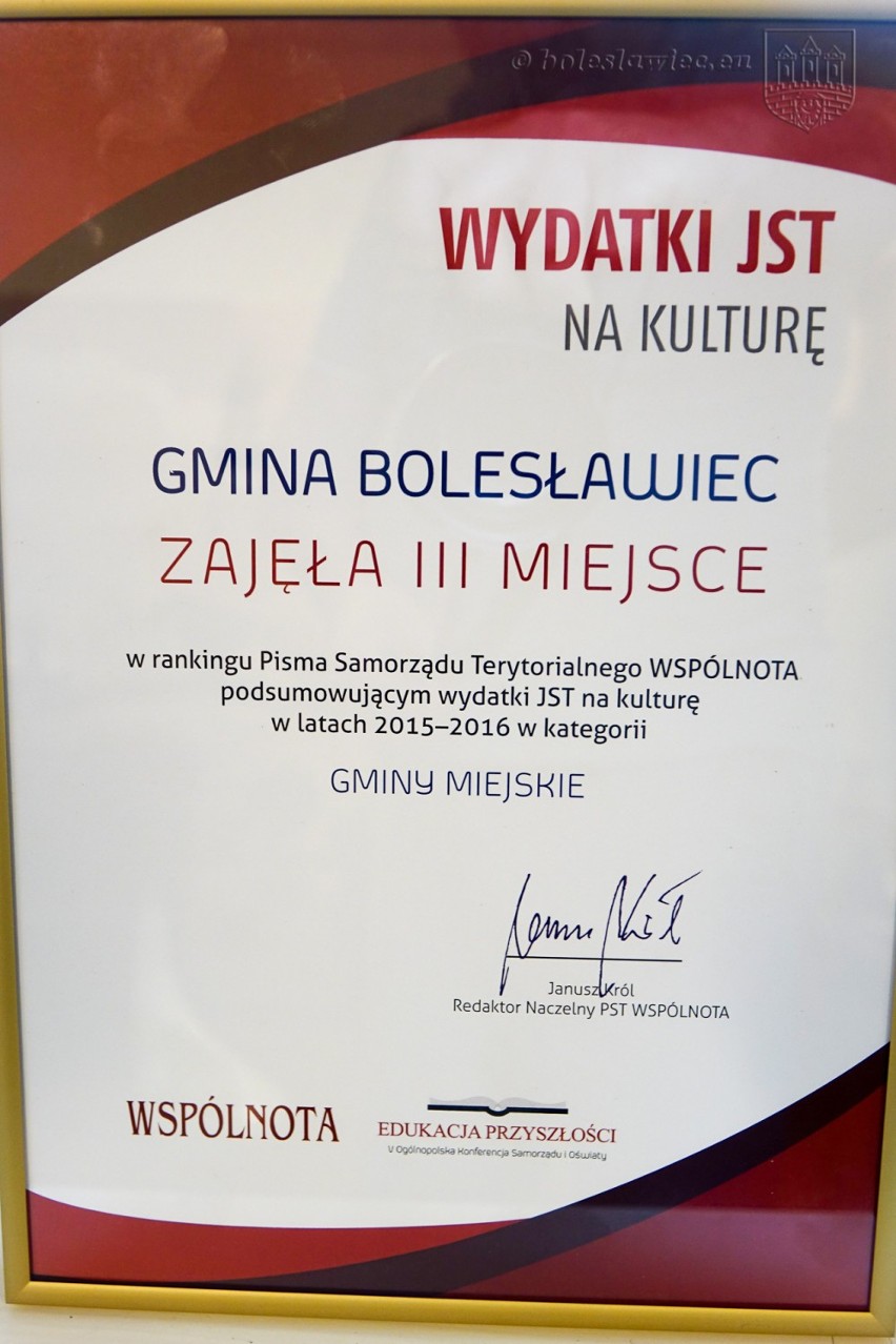 Bolesławiec nagrodzony za inwestycje w kulturę