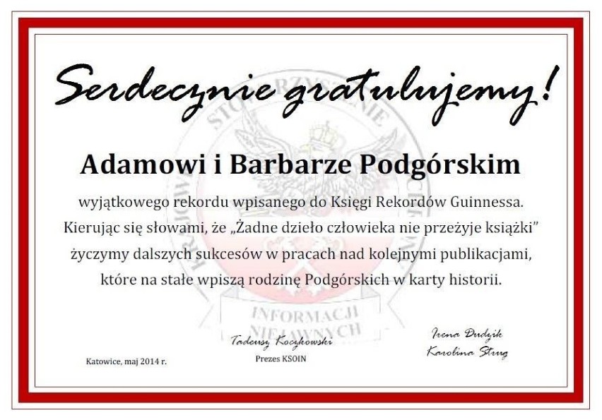 Polski rekord Guinnessa. Książka Podgórskich z Rudy Śląskiej