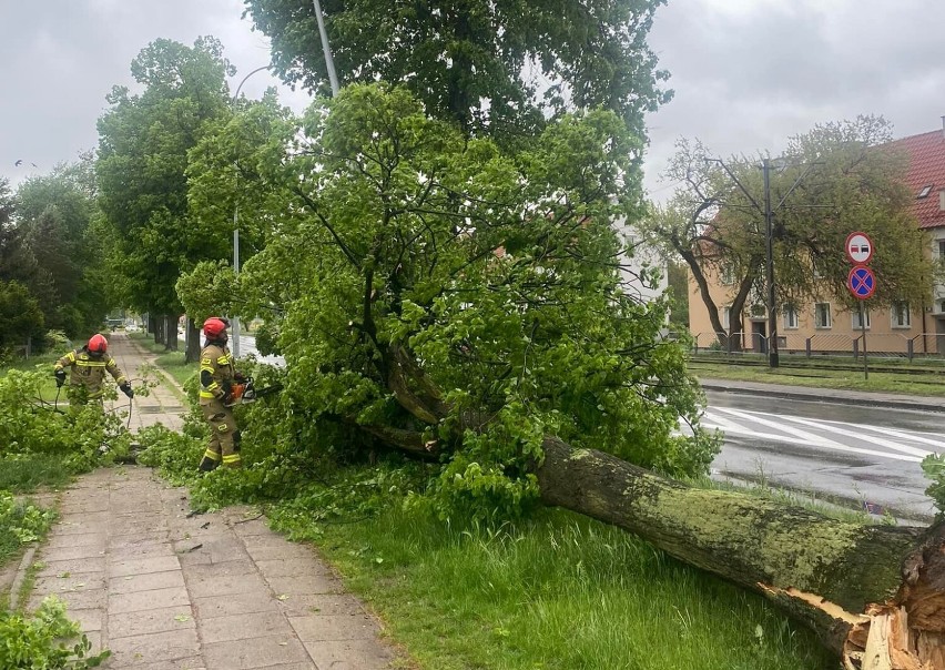 Połamane gałęzie i drzewa, uszkodzona latarnia, płonące baloty - pracowity czas dla strażaków