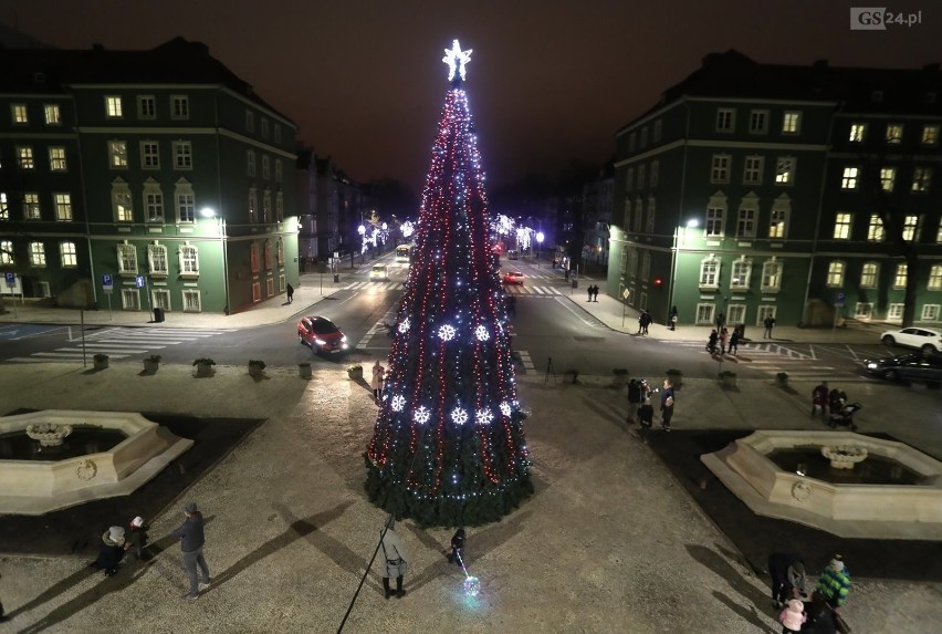 Świątecznie w Szczecinie. Choinka przed urzędem miasta już świeci! [ZDJĘCIA]