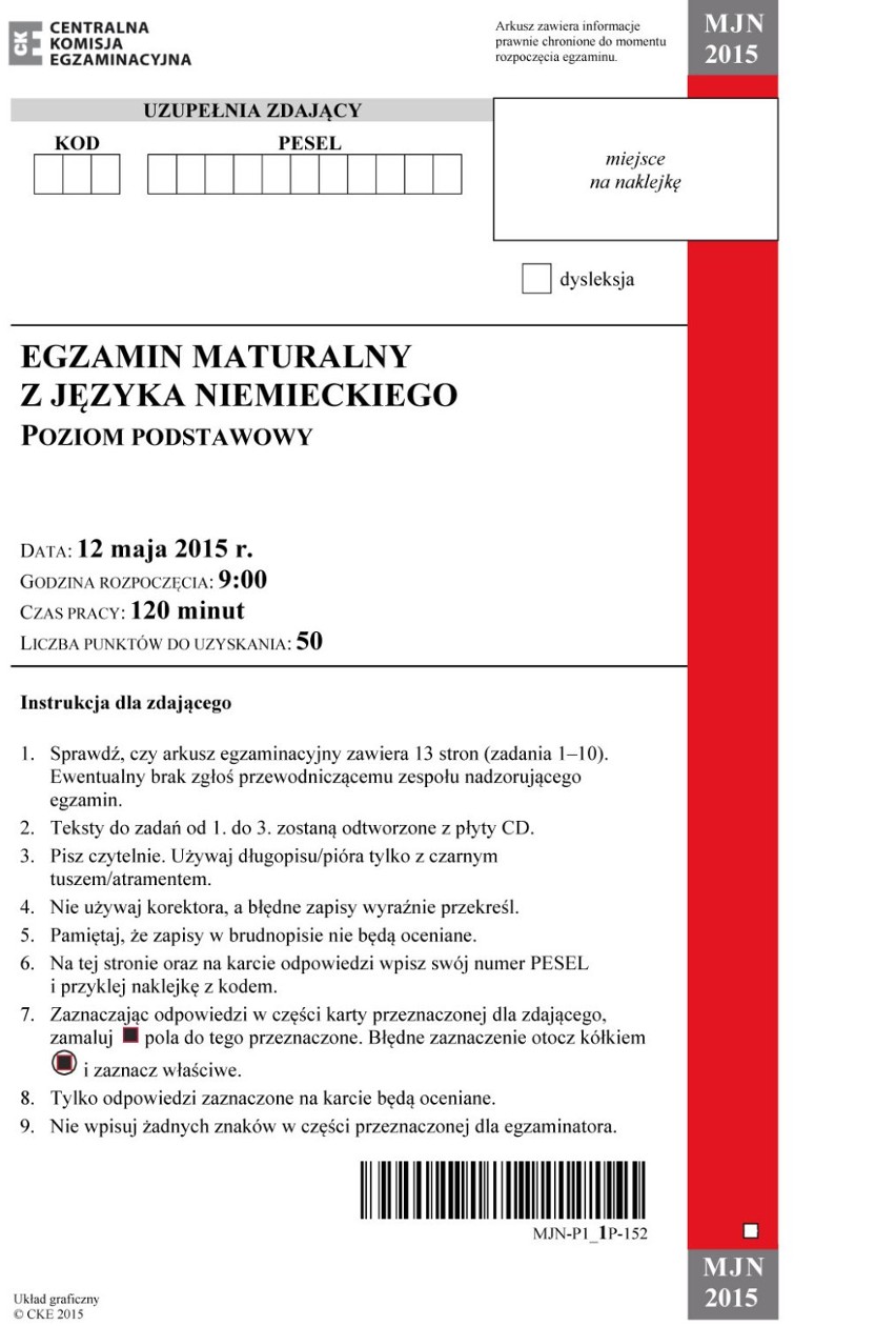 Matura 2015: język niemiecki podstawowy i rozszerzony [ARKUSZE PDF, odpowiedzi, przecieki, pytania]