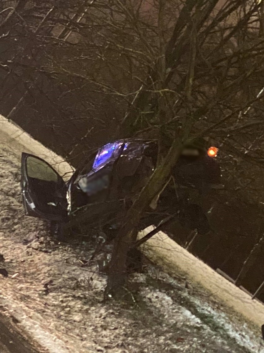 Kolizja na ul. 26 Kwietnia w Szczecinie. Samochód wbił się w drzewo. ZDJĘCIA - 3.01.2021