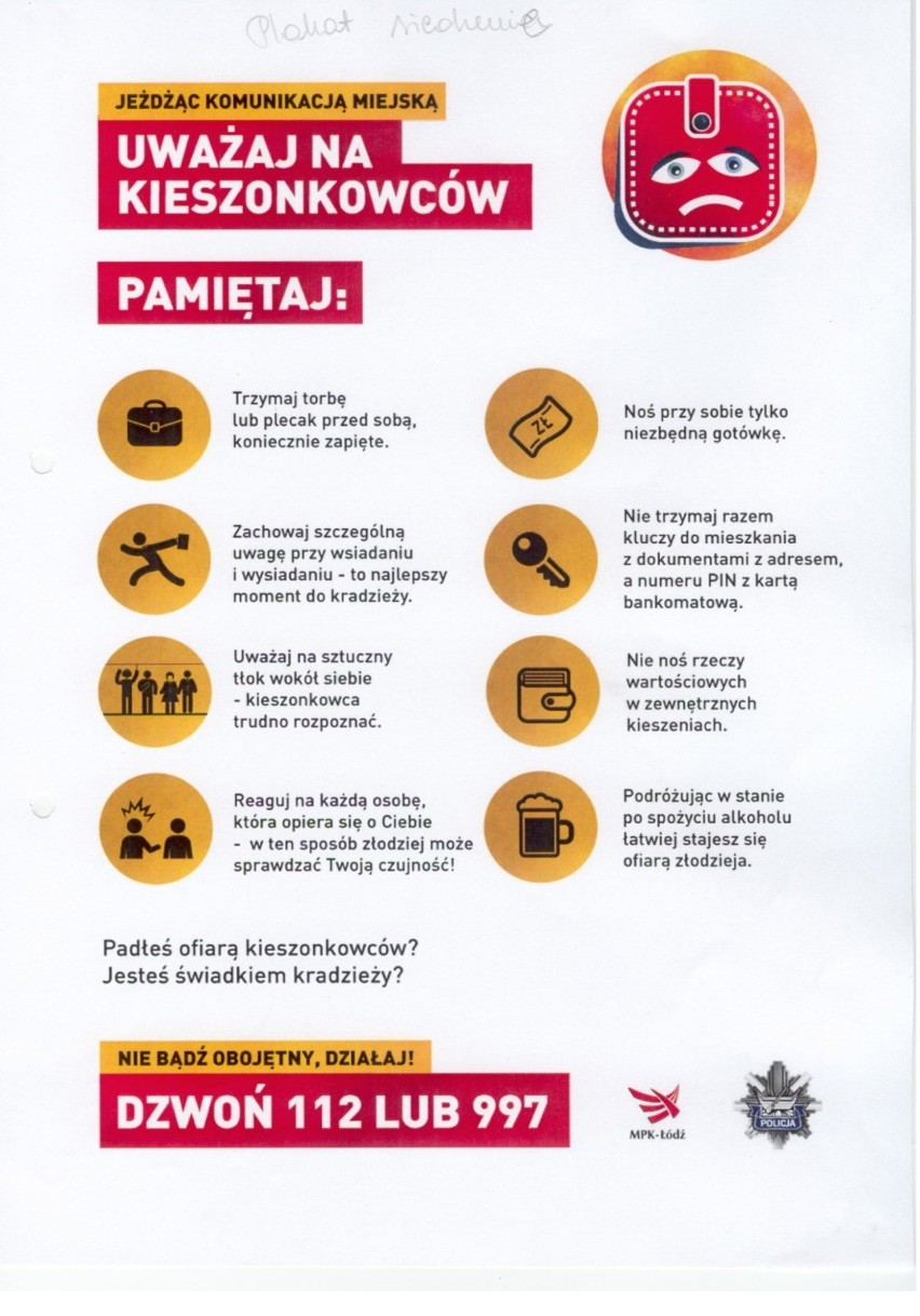 MPK Łódź i policja rozpoczynają akcję "Stop kieszonkowcom".