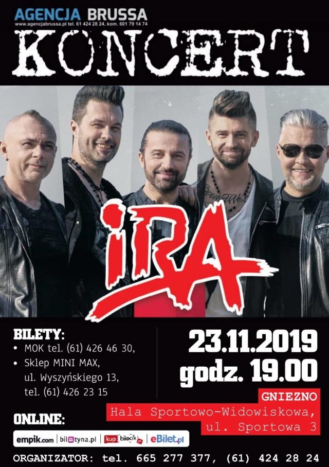Kultowy zespół muzyczny IRA, którego wokalistą jest Artur Gadowski, da koncert w Gnieźnie już 23 listopada 2019 roku.