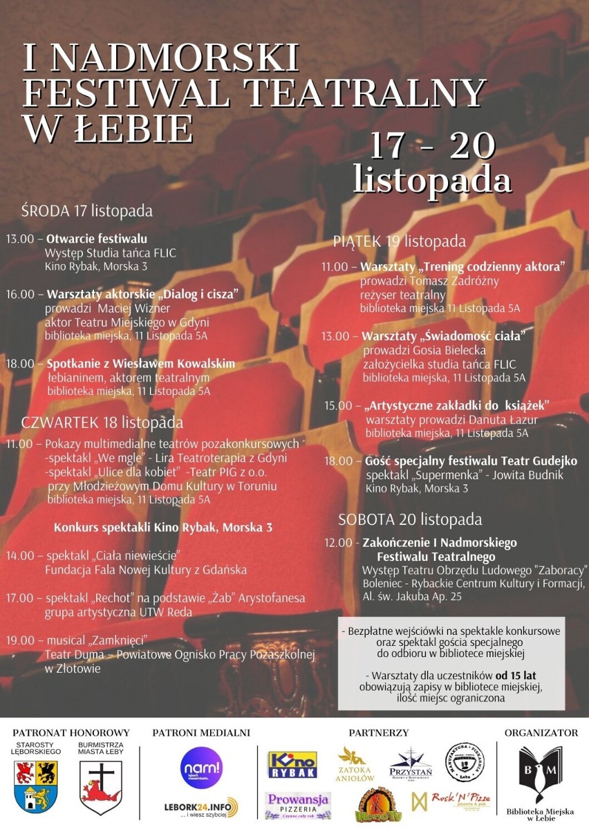 Łeba. Biblioteka Miejska zaprasza od dziś na I Nadmorski Festiwal Teatralny. Podajemy program