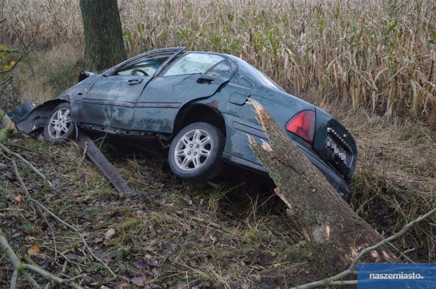 Wypadek w gminie Lubień Kujawski. Samochód uderzył w drzewo [zdjęcia, wideo]